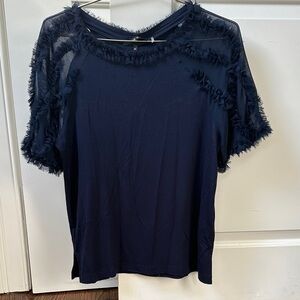 Kobi Halperin Navy Frayed Sleeve Top